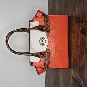 Michael Kors Orange and White Structured Purse